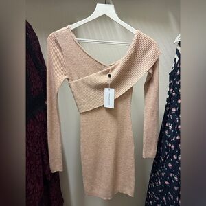 Ribbed Off-Shoulder Knit Dress